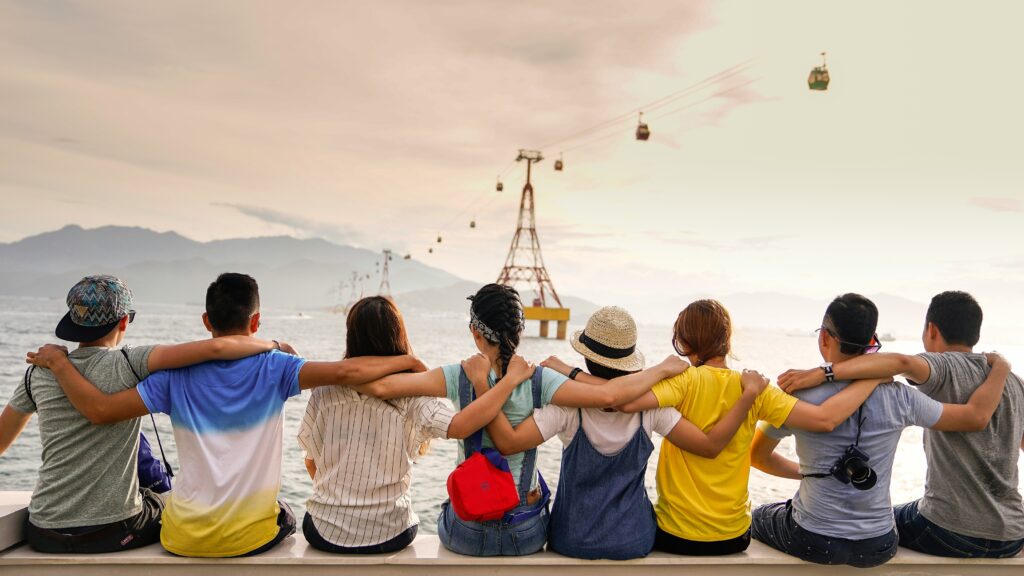 a group of people hugging each other